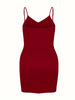 Plus Size Autumn Solid Casual Dress Women's Adjustable Suspender V Neck Slight Stretch Sexy Short Dress
