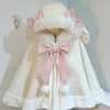 Japanese Lolita Faux Fur Patchwork Hooed Coat Y2k Aesthetic Cloak Jacket Women Kawaii Sweet Bow Jackets Oversized JK Capes