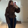 Elegant High Waist Jacket Stand Collar Double-breasted Belt Short Coat Autumn Winter Women Commute Evening Party Outfit