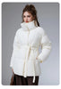 Women Winter Belted Jacket Elegant Stand Collar Windproof Puffer Coat Cotton Padded Thick Warm Snow Parkas Overcoat куртка