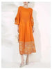 Women's Dress With Flower Ruffles Sleeves Round Neck Loose Big Size Long Dresses 2DB1142