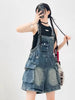 American Vintage Denim Overalls Women Wide Leg Jumpsuit Slim Fit Loose Design Youthful Style Short Romper