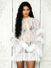 Women See Through Lace Dress Layered Flare Long Sleeve Crew Neck Ruffle Dress for Party Cocktail Club Dress Cover-ups