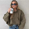 Women Suede Textured Jacket Long Sleeve Lapel Collar Loose Coats Casual Female Outerwear Chic Tops