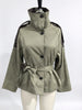 Women Cropped Trench Coat Faux Leather Spliced Epaulets Belted Waist Loose Fit Khaki Short Jacket Vintage Ladies Outerwear