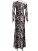 Patchwork Design Long Dress Women Autumn Inclined Shoulder Full Sleeve Skinny Stretch Wild Style Streetwear