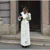 Vintage Large Lapel Tweed Long Coat Women Elegant Loose Double Breasted Belt Coats Lady Winter Classic Chic Street Overcoat