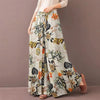 Women Floral Print Wide Leg Pants Spring Autumn Drawstring Bohemia Trousers Ladies Casual Loose Elastic Waist Pantalon