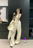 Autumn Winter Women’s Knit Cardigan Vest&Wide Leg Pants Set Comfy Stylish 3-Piece Casual Outfits Warm Knitwear Clothes