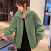 Women Winter Warm Double Coral Fleece Overcoat Solid Soft Plush Stand Collar Coats Ladies Long Sleeved Zipper Outerwears
