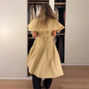 Lapel Cape Sleeve Lace Up Long Sleeve Women Elegant Epaulet Oversized Waist Cinching Pleated Shirt Dresses Chic Ladies Partywear