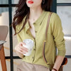 Women's Elegant Spring Knitted Cardigan Wool Polo Neck With Pockets Solid All-Match Casual Soft Tops Coats ZB1047006