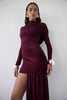 Irregular Draped Ruched Sexy Mini Dress Women Gown Elegant Turtleneck Long Sleeve High Waist Pleated Club Party Dress