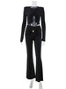 Autumn Women's Sets Solid Regular Long Sleeves O-Neck Skinny 2Pcs (Tops+Pants) Knot Casual Streetwear Folds Suit