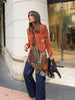 Chic Orange Velvet Lapel Short Jacket Women Solid Loose Single Breasted Full Sleeves Pockets Jackets Lady Casual Daily Wear