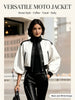 Women's PU Leather Stand Collar Y2K Jackets Puff Sleeves Patchwork Zipper Cropped Short Outerwears