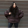 Faux Fur Collar Women's Padded Jacket Knitted Cuff Patchwork Batwing Sleeve Loose Cotton Jackets Winter Warm Coats