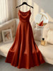 Pearl Strap Satin Slip Retro Dress Women's Elegant Solid Color Dress Strap Handmade Beaded Waist Collection Satin Gilded Dresses