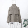 Turtleneck Short Checkered Coat Women Double Breasted Long Sleeve Outerwear Autumn Lady Daily Casual Jacket