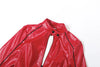 Gothic Punk Crop Jacket Women Zip Button Stripe PU Wild Turtleneck Sexy Hottie Street Midnight Clubwear Coat