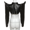 Cyber Y2k Punk Faux Leather Crop Jackets Gothic Grunge Streetwear Coats Zip Up Female High Shoulder Cardigans