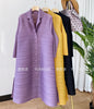 Pleated Triple Button Long Sleeve Lapel Dress Women Spring Korean Causal Elegant Clothes