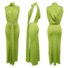 Women O-neck High Split Ruched Stacked Bodycon Midi Maxi Dress Evening Party Club Vestidos Sexy Chic Long Dresses