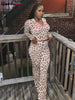 Leopard Contrast Letter Print 2 Piece Set Women Hooded Full Sleeve Crop Jacket+Skinny Stretch Flare Pants Suits