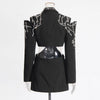 Hollow Out Patchwork Diamonds Blazers For Women Notched Collar Long Sleeve Spliced Button Temperament Blazer Female