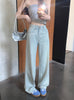 Women Blue Baggy Plaid Jeans Vintage Y2k Cowboy Pants Harajuku Aesthetic Denim Trousers Trashy Japanese 2000s Style Clothes