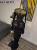 Women Flare Long Sleeve Stacked Dot Mesh See Though with Lining Maxi Long Dress Evening Birthday Sexy Party Dresses
