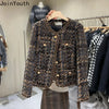 Vintage Jackets Women Clothing O-neck Long Sleeve Pocket Tweed Temperament Tops Korean Cropped Coat Y2k Clothes