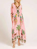 Spring V-neck A-line Dress Animal Pattern Printed Loose Dress Retro Women's Dress