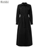 Women Autumn Cargo Maxi Long Dresses Casual Long Sleeve Pockets Belted Collared Shirt Dress Commuting Workwear S-3XL