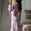 Printed Women Dress V Neck Long Sleeve Dress High Waist Chiffon Dress Single Breasted Tie Design Stylish Elegant Outfit