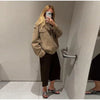 Casual Solid Suede Jackets Women Street Stand Collar Full Sleeve Zippers Loose Coats Female Spring Lady Jacket