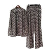 Women's Clothing Retro Geometric Printed Shirt Two-piece Set High Waist Wide Leg Trousers Set Set