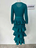 Long Pleated Dress Women Round Neck Solid Color Ruffles Cake Belt Dresses Multi-layer Female Elegant Clothing 2R6863