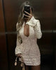 Hollow Out Long Sleeve Cocktail Dress for Women Winter Stand Collar Club Party Dresses Lace Elegant Dresses