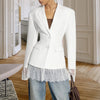 One Button Lace Blazer Women Black Slim V-neck Full Sleeve Shoulder Pads Jacket Fall Office Lady All-match Outwear