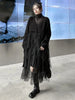 Women Black Big Size Knitting Mesh Irregular Sweater Dress V-Neck Long Sleeve Spring Autumn 1DH2366