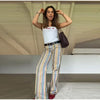 Multicolor Striped Low Waisted Pants Straight Leg Full Length Retro Colorful Trousers Spring Casual Lady Daily Wear