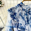 Court Style Long Dresses for Women Floral Print Flare Sleeve Stand Collar Female Elegant Vestidos Chiffon Maxi Dress