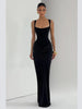Women Black Velvet Sheer Maxi Dress Sexy Chic Mesh Patchwork Off-shoulder Waist Cinching Slim Maxi Dresses Club Party Gowns