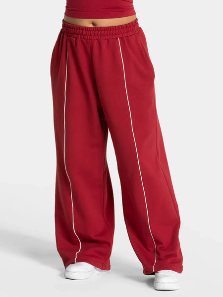 Contrastline Wide Leg Joggers Women Cotton Running Trousers Mid Waist Casual Loose Sports Yoga Pants With Back Pocket