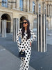 Casual Polka Dot Dress Women's Slim O-neck Full Sleeve High-Waisted Floor-Length Dresses Spring Autumn Robes