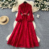 Spring Autumn High End Elegant Birthday Party Women's Dress French Hook Flower Single Breasted Slim Lace Long Dress S89