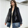 Splicing Plaid Denim Blazer Women's Heavy Industry Belt Design Loose Fake Two Pieces Casual Jacket Top