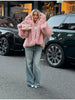 Women's Fluffy Faux Fur Coat Chic Pink Hooded Full Sleeve Loose Warm Jacket Winter Lady Street Outwear