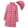 Outerwear Winter Women Korean Slim Remove Hooded Parka Down Jackets Long Light Thin Coat Puffer Jacket